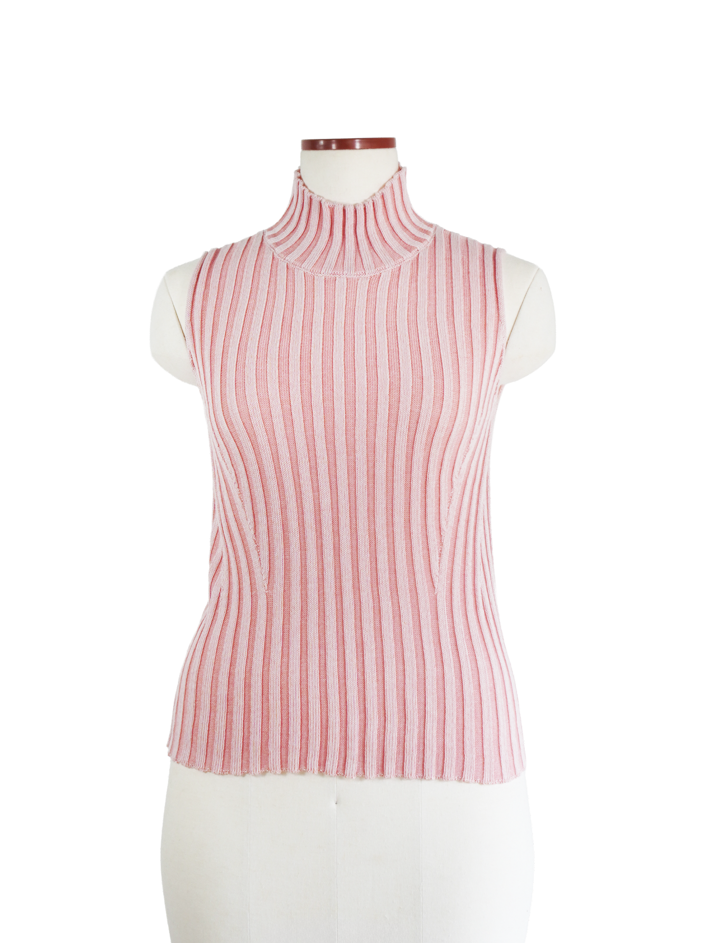 NO-SLEEVE STRIPED RIB KNIT TOP