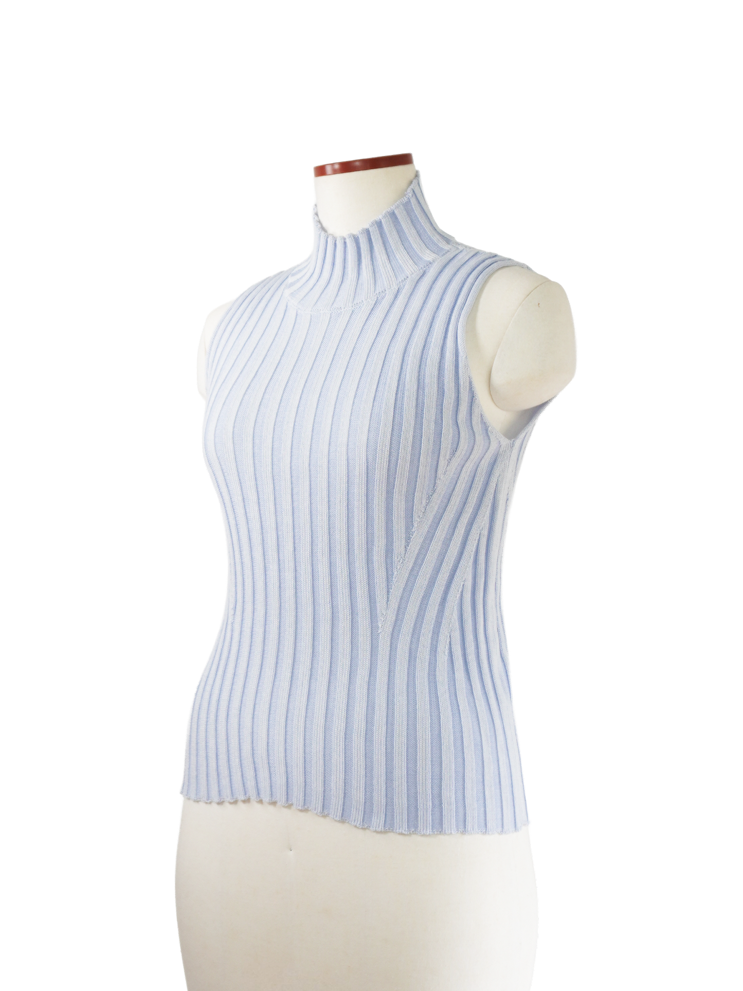 NO-SLEEVE STRIPED RIB KNIT TOP