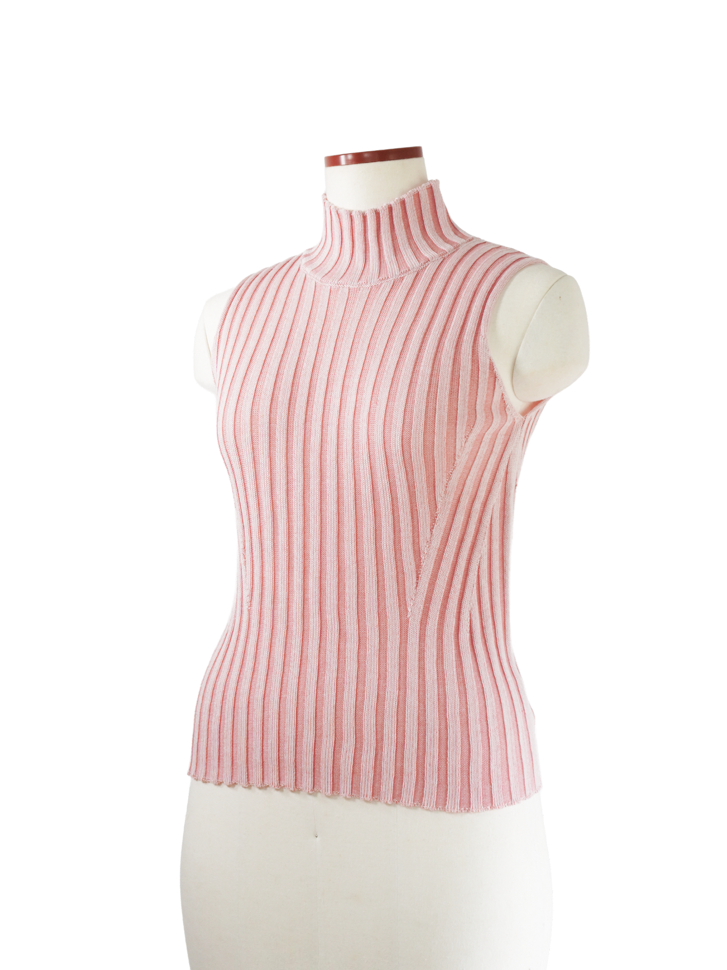 NO-SLEEVE STRIPED RIB KNIT TOP