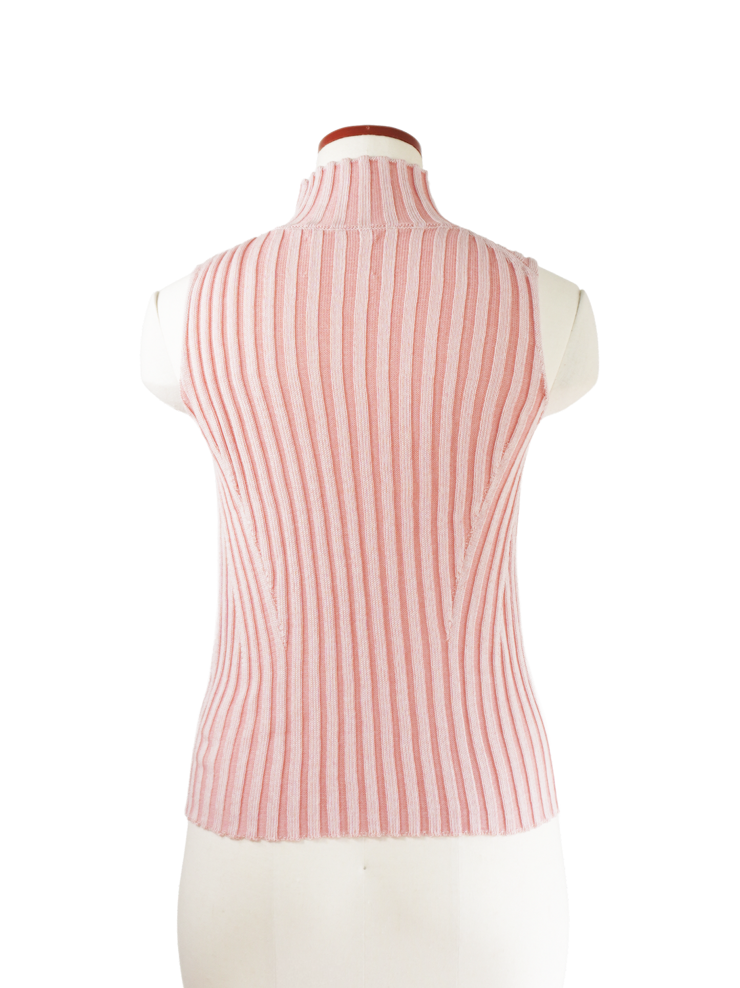 NO-SLEEVE STRIPED RIB KNIT TOP