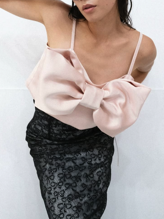 DOUBLE SATIN BIG RIBBON CAMISOLE TOP