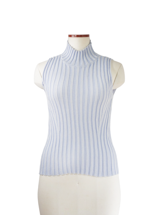 NO-SLEEVE STRIPED RIB KNIT TOP