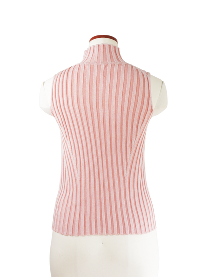 NO-SLEEVE STRIPED RIB KNIT TOP