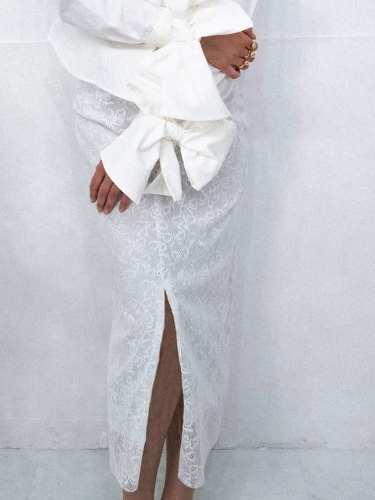 RIBBONPATTERN LACE HIGH-WAIST SKIRT