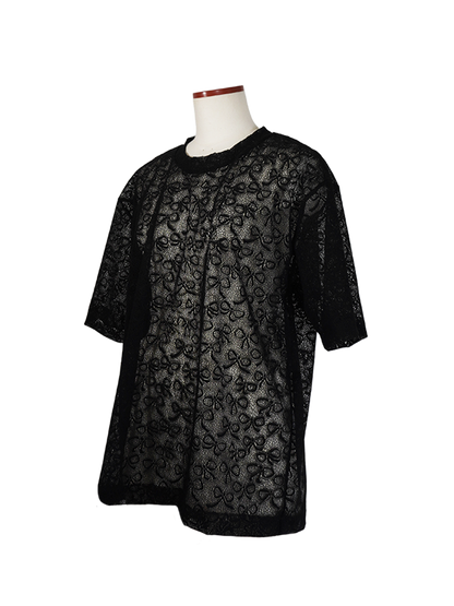 RIBBON PATTERN LACE OVER SIZE T-SHIRT