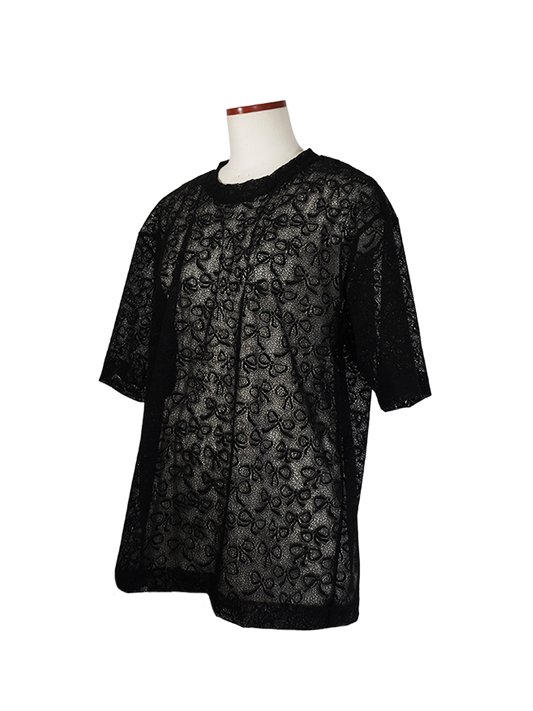 RIBBON PATTERN LACE OVER SIZE T-SHIRT